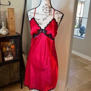 Erika Taylor Intimates Red Lace-Trim Satin Chemise - Women Intimates-Small